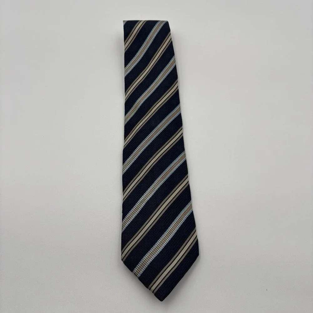 Givenchy Paris Silk Tie Navy Blue Tan Light Blue Diagonal Stripe Made in Italy